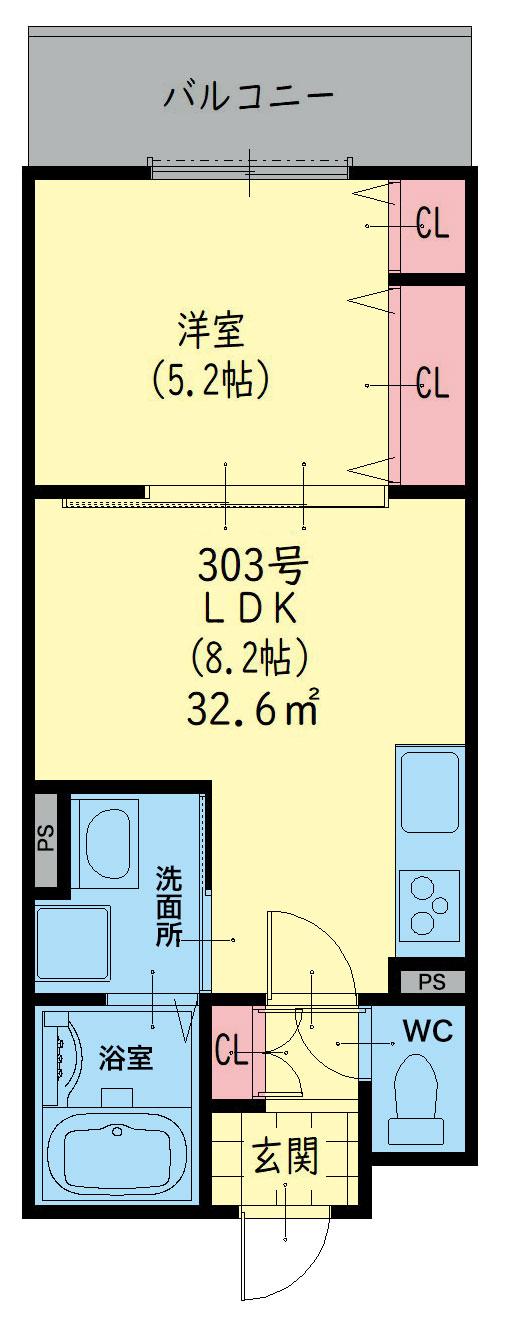 クリエオーレ菱屋西(1LDK/1階)の間取り写真
