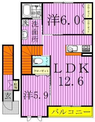 プランドールI(2LDK/2階)の間取り写真