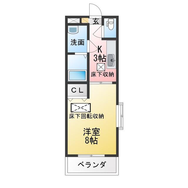パレオ鳥居町(1K/4階)の間取り写真