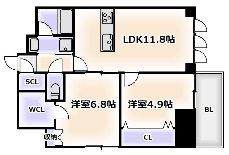 スプランディッド上本町ウエスト(2LDK/2階)の間取り写真