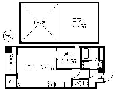 アリエスサン西新(1LDK/3階)の間取り写真