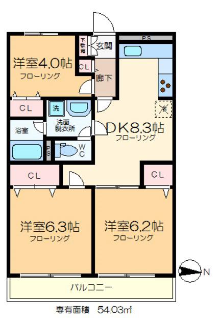 ドエルリバーサイド大島(3DK/1階)の間取り写真