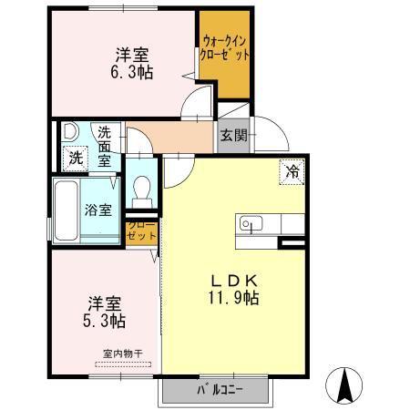 ウイングMH B棟(2LDK/2階)の間取り写真