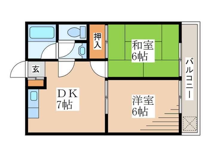 ワコーレエレガンス青梅(2DK/1階)の間取り写真