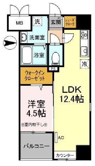 トリオマーレ蔵前(1SLDK/6階)の間取り写真