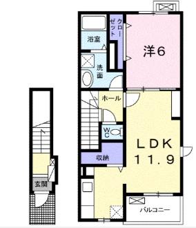 ベルポスト K(1LDK/2階)の間取り写真