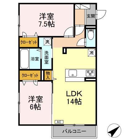DーROOMベルポート(2LDK/1階)の間取り写真