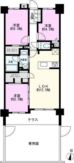 ベルジュール大宮(3LDK/1階)の間取り写真