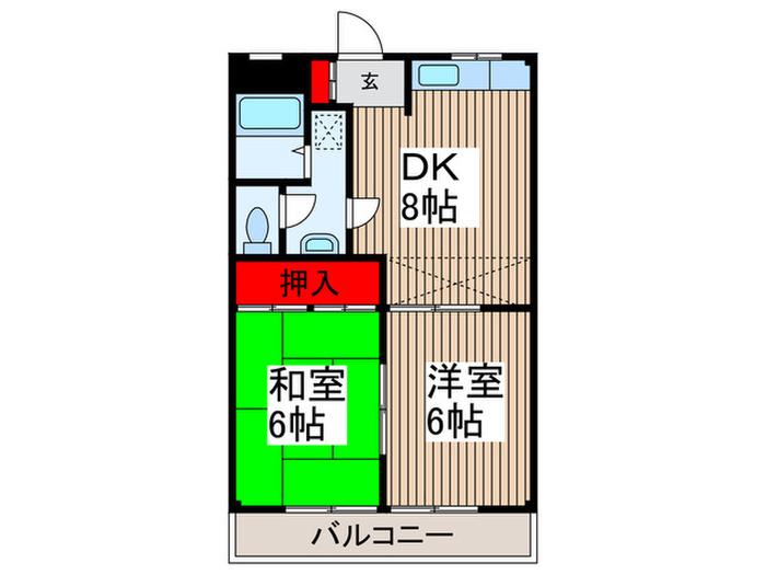 ハイツムサシノ(2DK/1階)の間取り写真