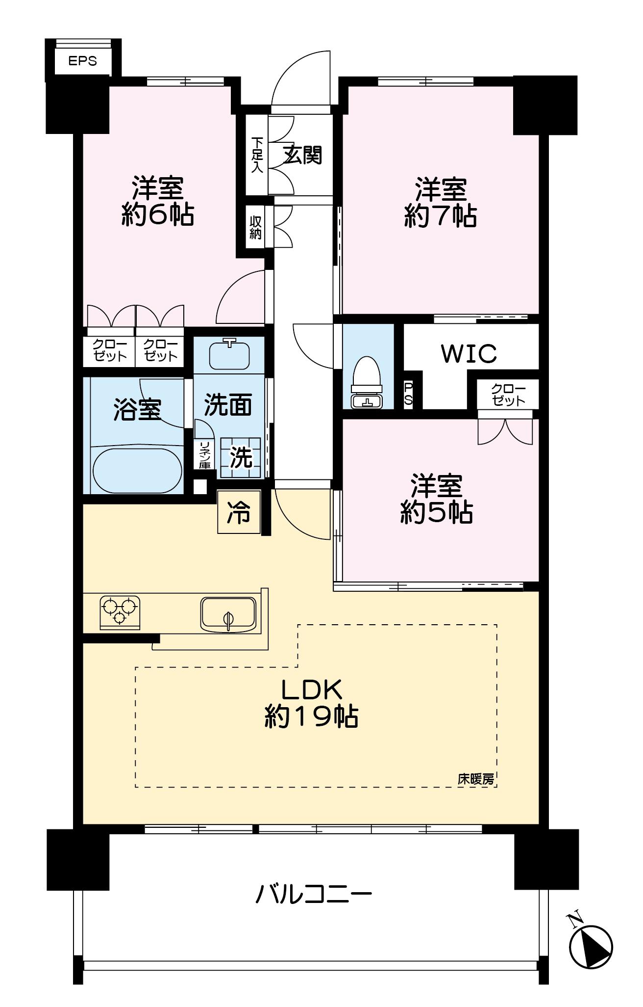 ポレスター祇園一丁目(3LDK/5階)の間取り写真