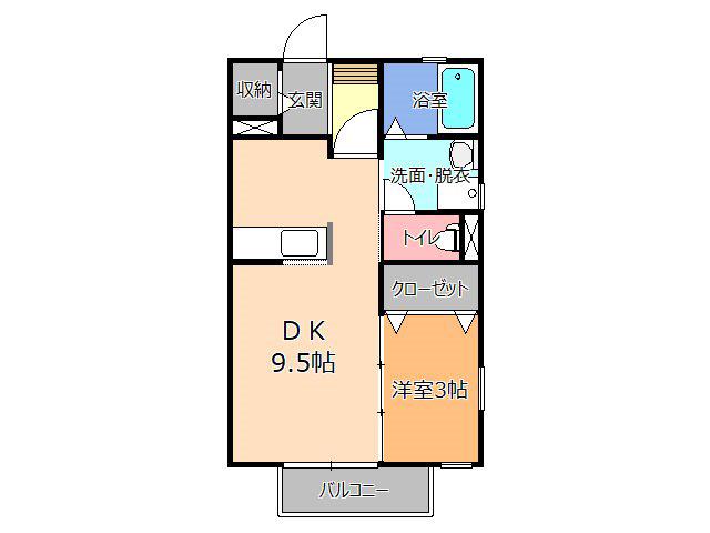 ADESSO A棟(1DK/2階)の間取り写真