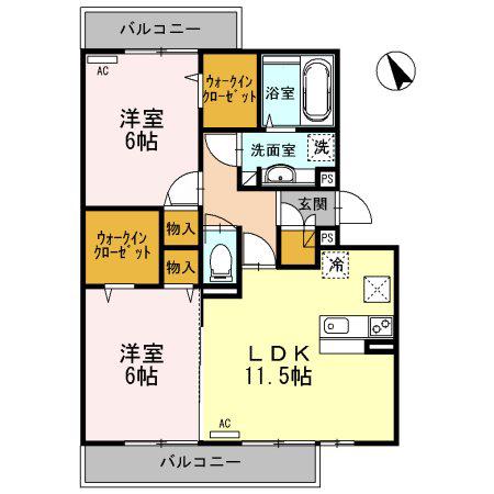 ELYSION ウエスト(2LDK/1階)の間取り写真