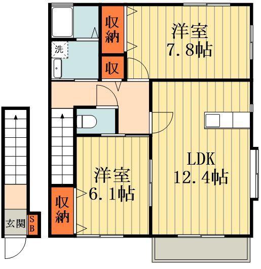 グランツA棟(2LDK/2階)の間取り写真