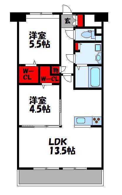 レガリア新宮(2LDK/2階)の間取り写真