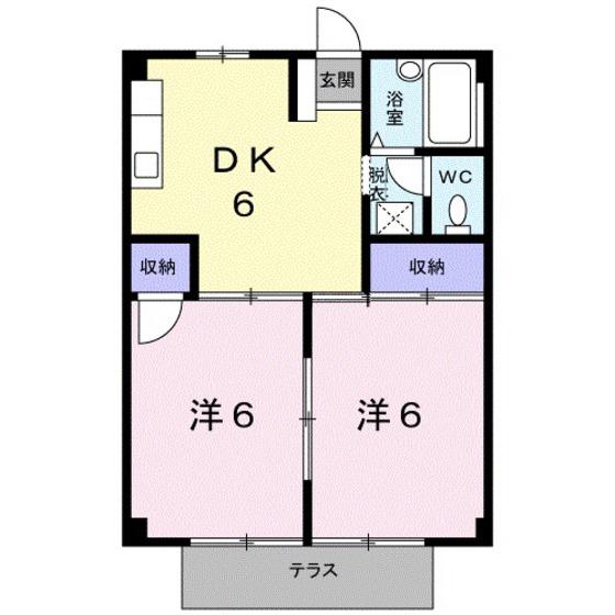 シティハイツ金岡(2DK/1階)の間取り写真