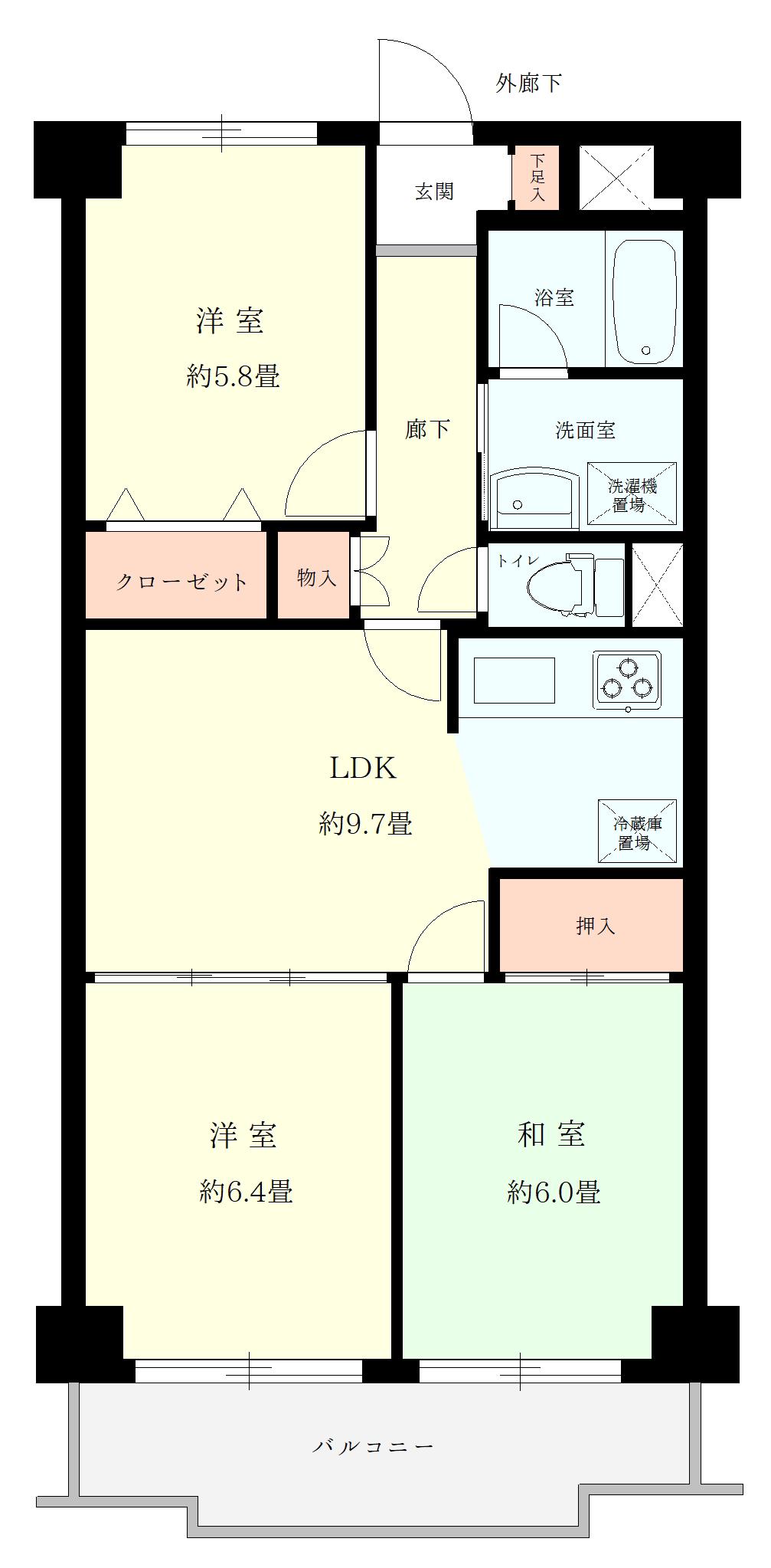 エンゼルハイム池上(3LDK/6階)の間取り写真