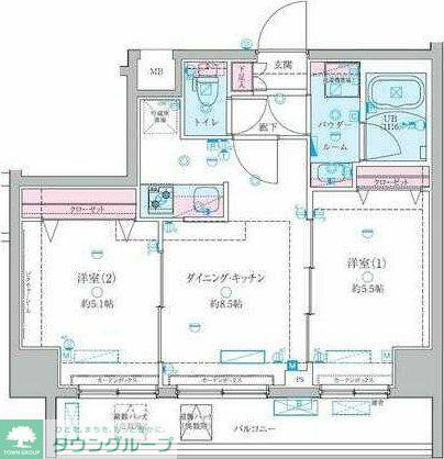 GENOVIA 白糸台 SKYGARDEN(2DK/6階)の間取り写真