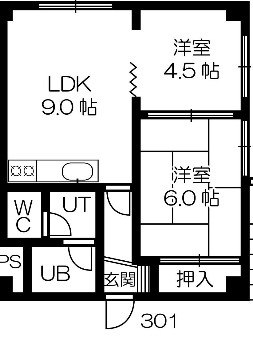 エステート神居(2LDK/3階)の間取り写真
