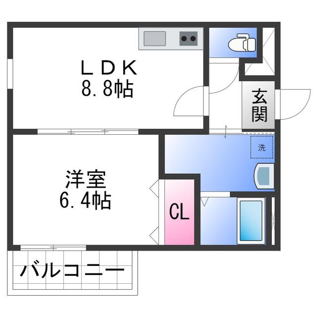 クルゼイロ旭町(1LDK/2階)の間取り写真