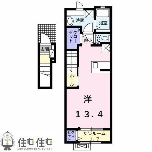 NINA 館 I(ワンルーム/2階)の間取り写真