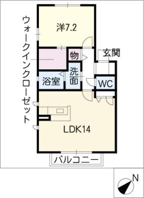 ソレイユ高島A棟(1LDK/2階)の間取り写真