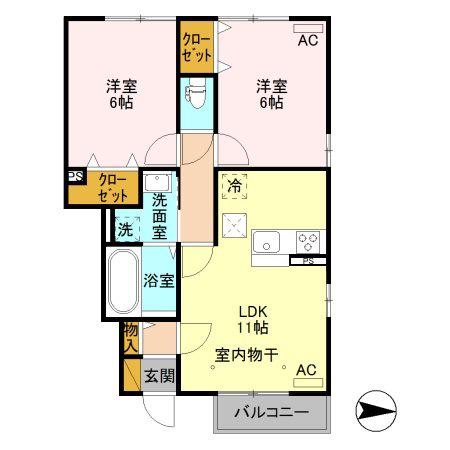 オペラハウス青柳Ⅱ(2LDK/1階)の間取り写真