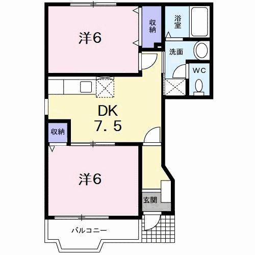 ハイツ ロジュマンB(2DK/1階)の間取り写真