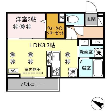 サンガーデン新山口 B(1LDK/1階)の間取り写真