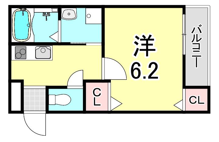フジパレス西宮甲東園III番館(1K/2階)の間取り写真