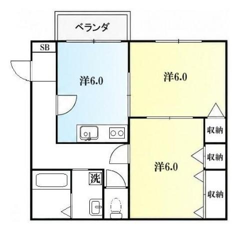 タウンハウスメイナ(2DK/2階)の間取り写真