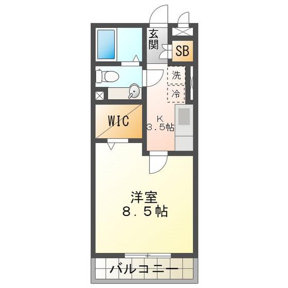 セーリングV A(1K/3階)の間取り写真
