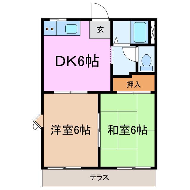 ロイヤル石神 C棟(2DK/1階)の間取り写真