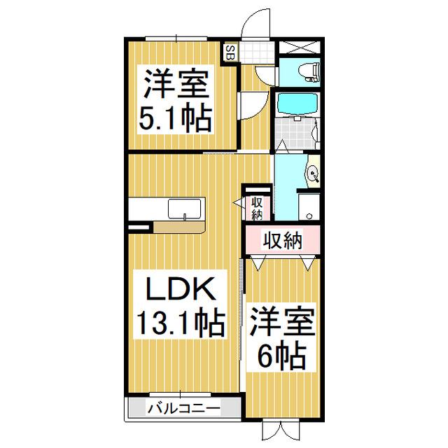 パールハイツJ棟(2LDK/3階)の間取り写真
