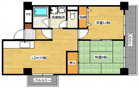 ラシュレ玉下(2LDK/3階)の間取り写真