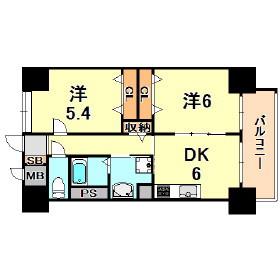 西舞子壱番館(2DK/2階)の間取り写真