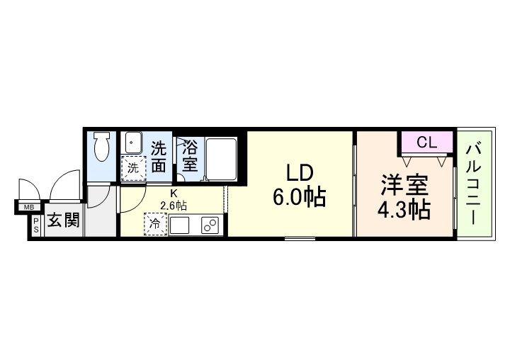 フジパレス杉本町サウス(1LDK/1階)の間取り写真