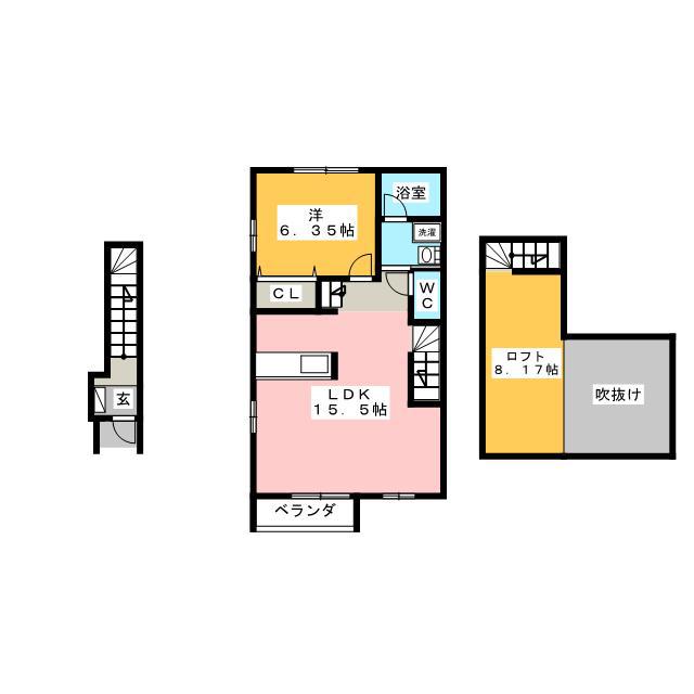ブランキューブ 蜂屋(1LDK/2階)の間取り写真