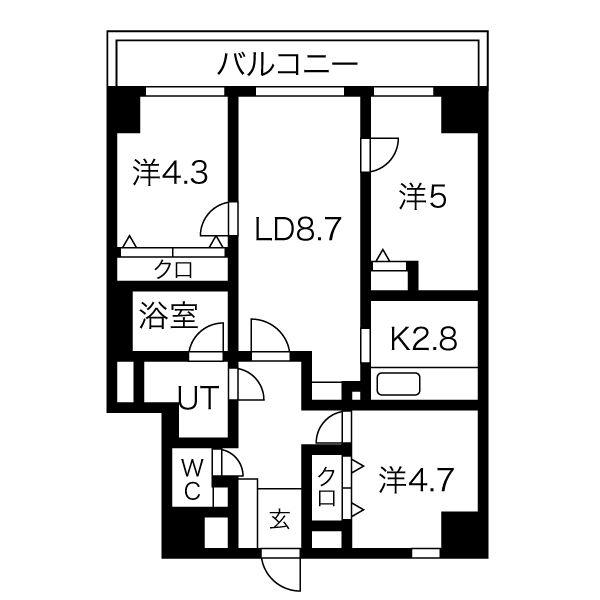 ダイアパレス東札幌(3LDK/11階)の間取り写真
