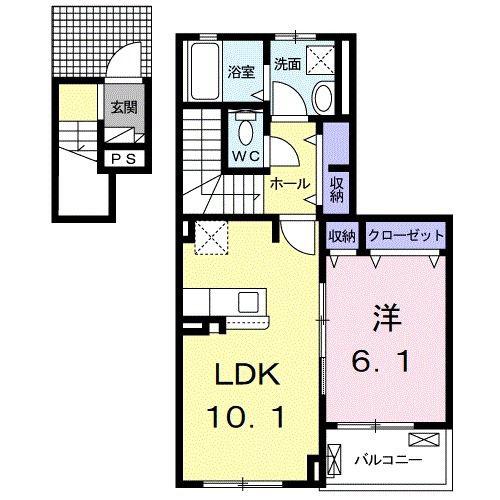 ルピナス N(1LDK/2階)の間取り写真