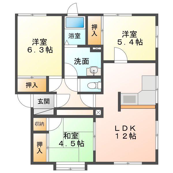 ルレエシャトウB棟(3LDK/1階)の間取り写真