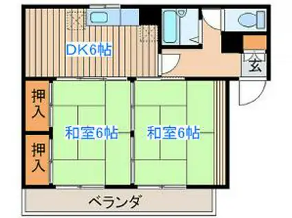 四海楼ハイツ(2DK/3階)の間取り写真