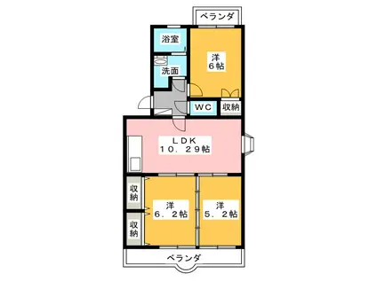 グランシャリオ新富士(3LDK/3階)の間取り写真