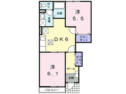 フィオレンテII(2DK/1階)の間取り写真