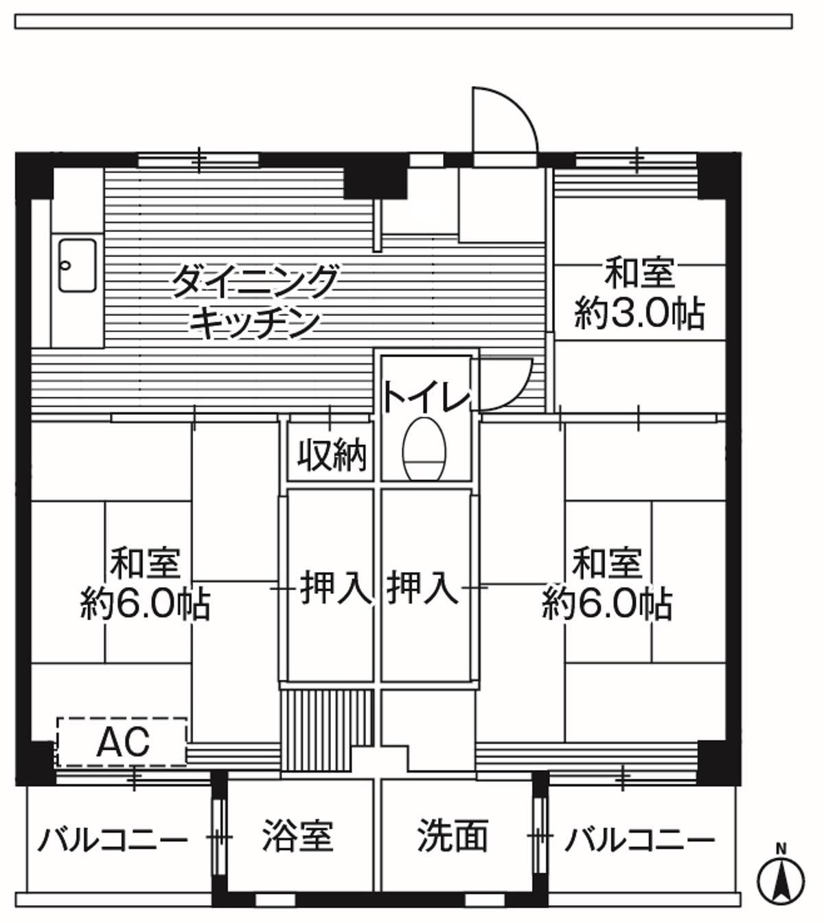 ビレッジハウス磐城2号棟(3DK/1階)の間取り写真