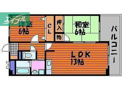 スカイロード(2LDK/1階)の間取り写真