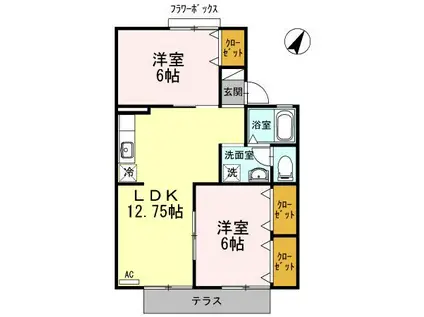 セジュール渋川A棟(2LDK/1階)の間取り写真