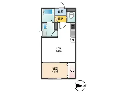 スペース・ラルジュ御幸(1LDK/2階)の間取り写真