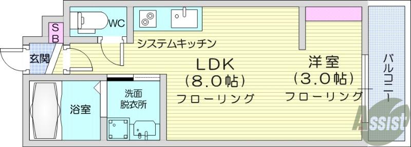 ASUIT山田新町(1LDK/3階)の間取り写真