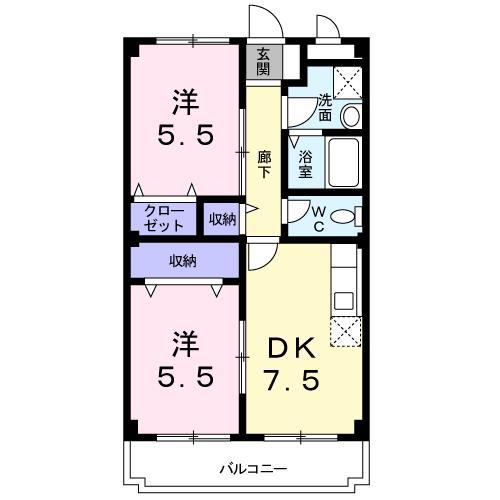 ルレーブ・ロイヤル(2DK/2階)の間取り写真