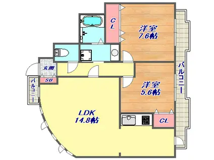 エルム御影(2LDK/2階)の間取り写真
